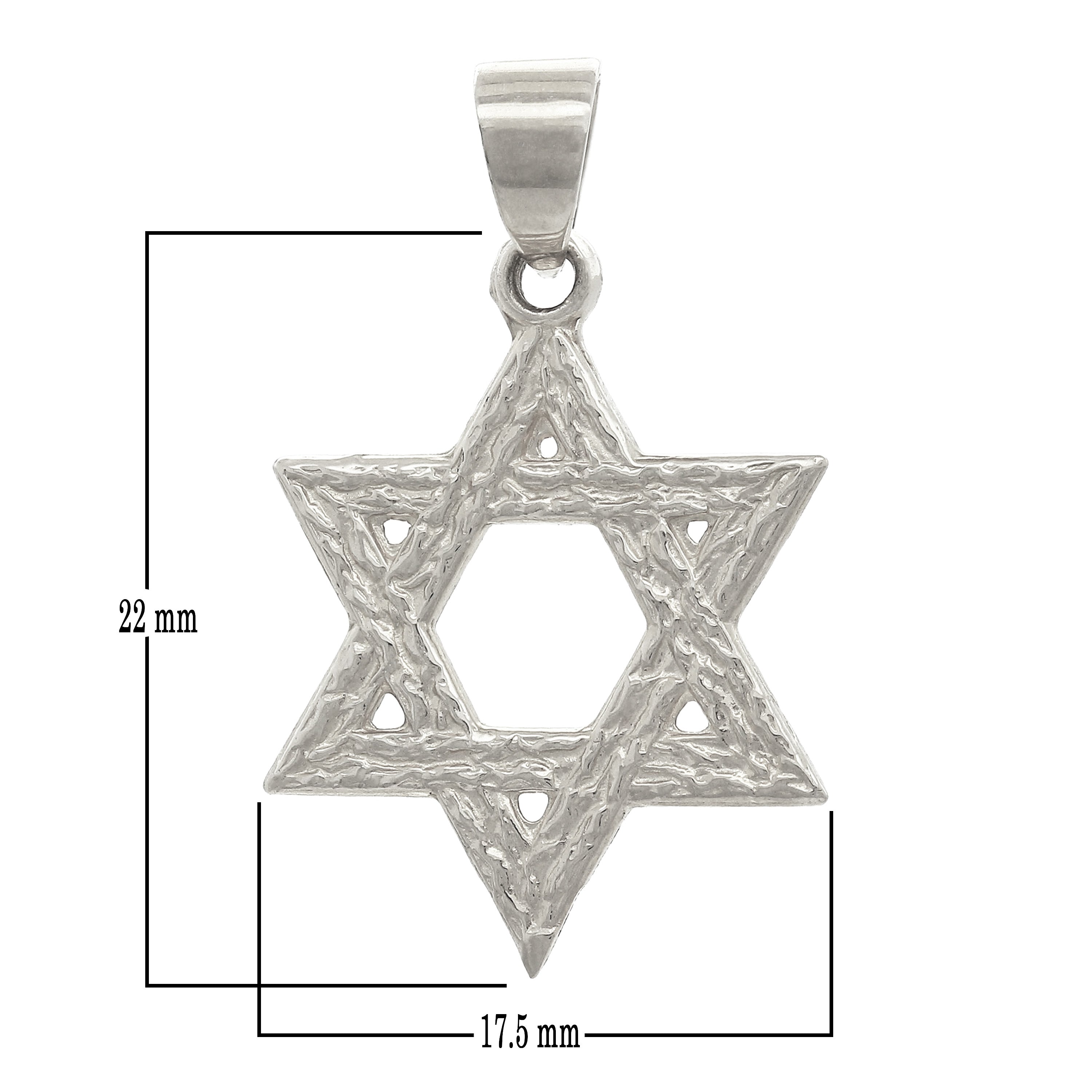 14k White Gold Solid Diamond Cut Jewish Star of David Charm Pendant 1.3 grams - White