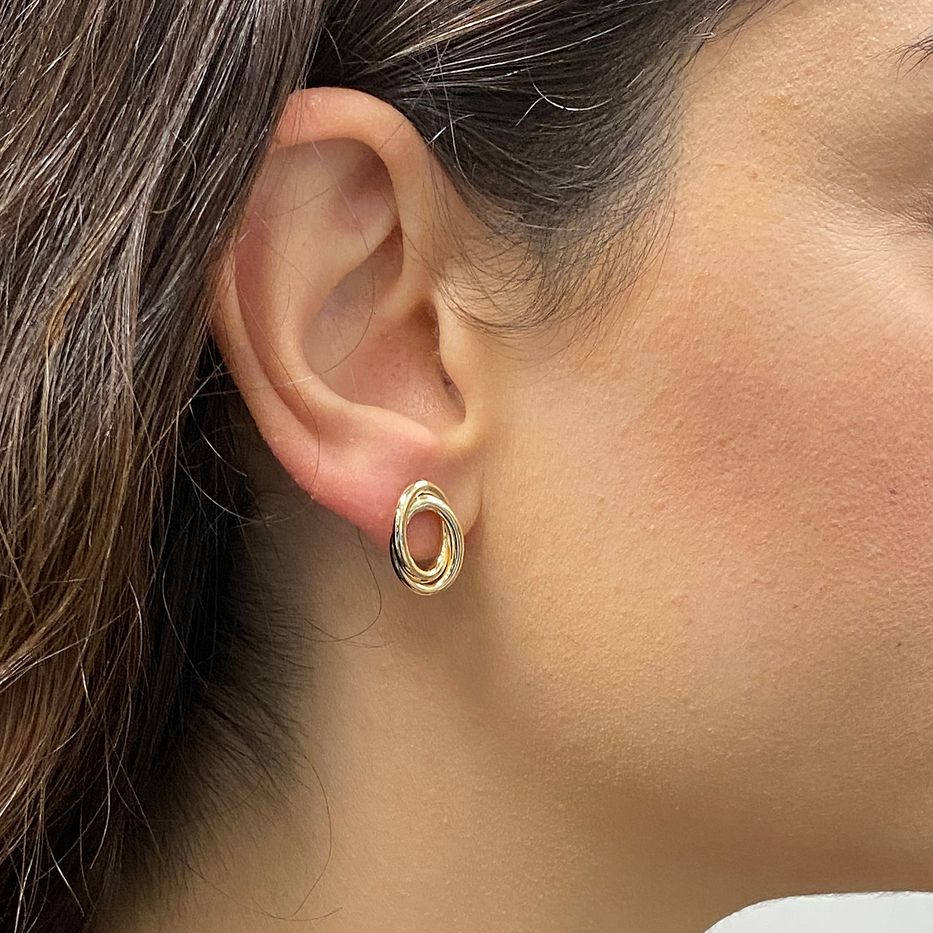 Italian 14k Yellow Gold Shiny Mini Tubular Double Eternity Circle Stud Earrings - Double Tubular