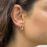 Italian 14k Yellow Gold Shiny Mini Tubular Double Eternity Circle Stud Earrings - Double Tubular