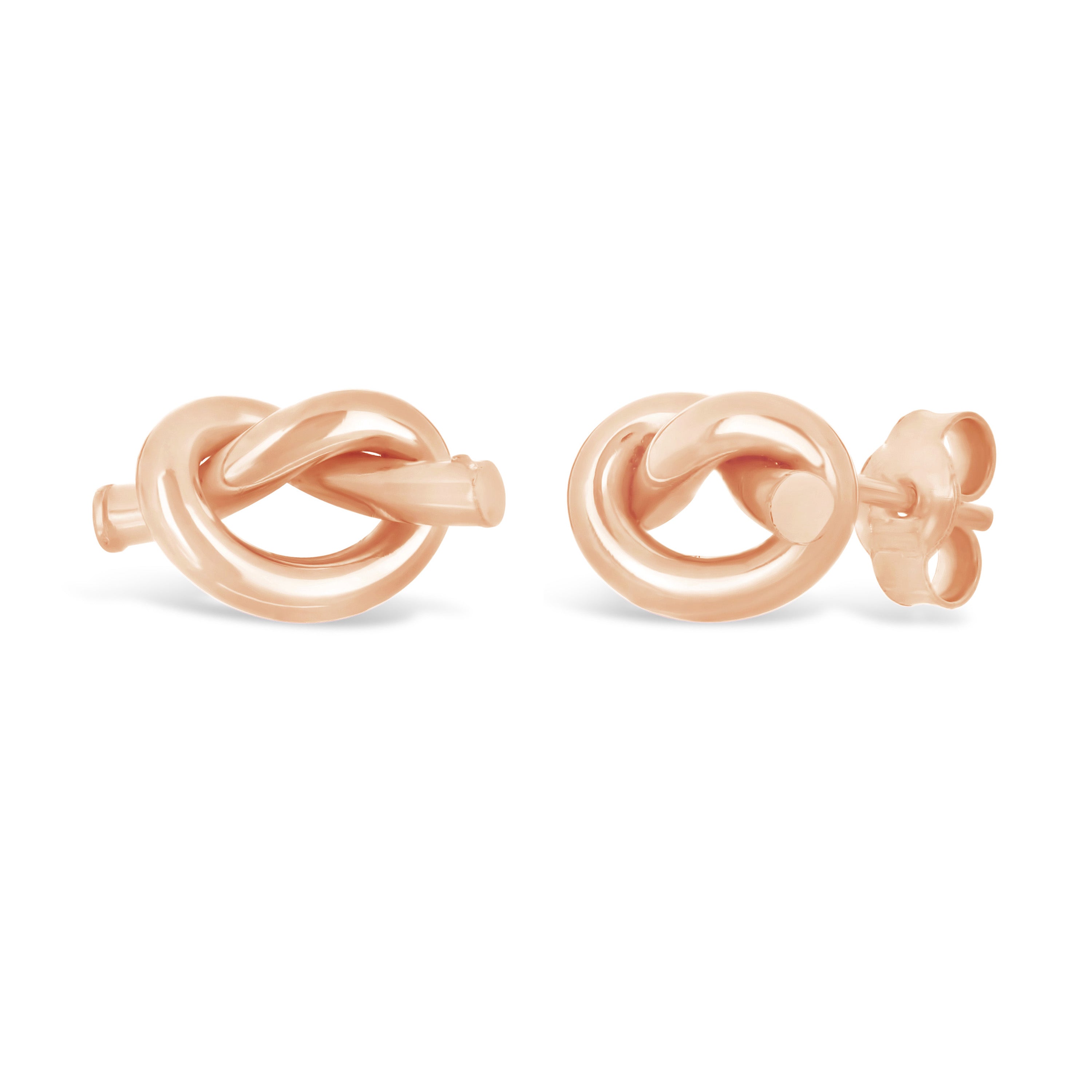 Italian 14k Rose Gold Shiny Mini L Pretzel Love Knot Tubular Stud Earrings - Rose,Medium