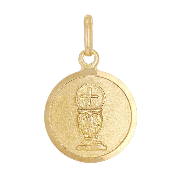 14k Yellow Gold Small Round Religious Holy Communion Medal Charm Pendant 1g