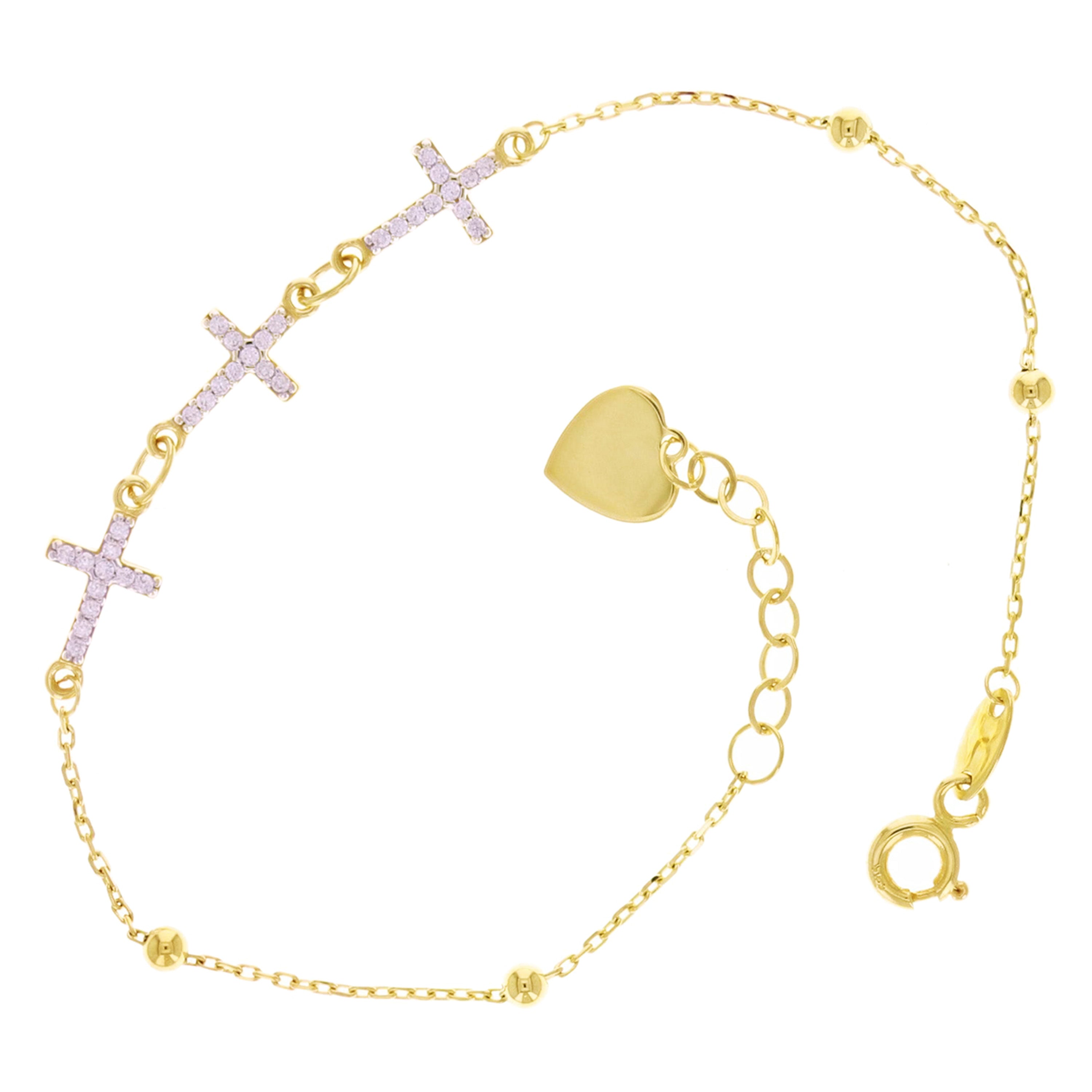 Italian 14k Yellow Gold Ball Bead Cross Charm Anchor Bracelet 7" 1.9 grams