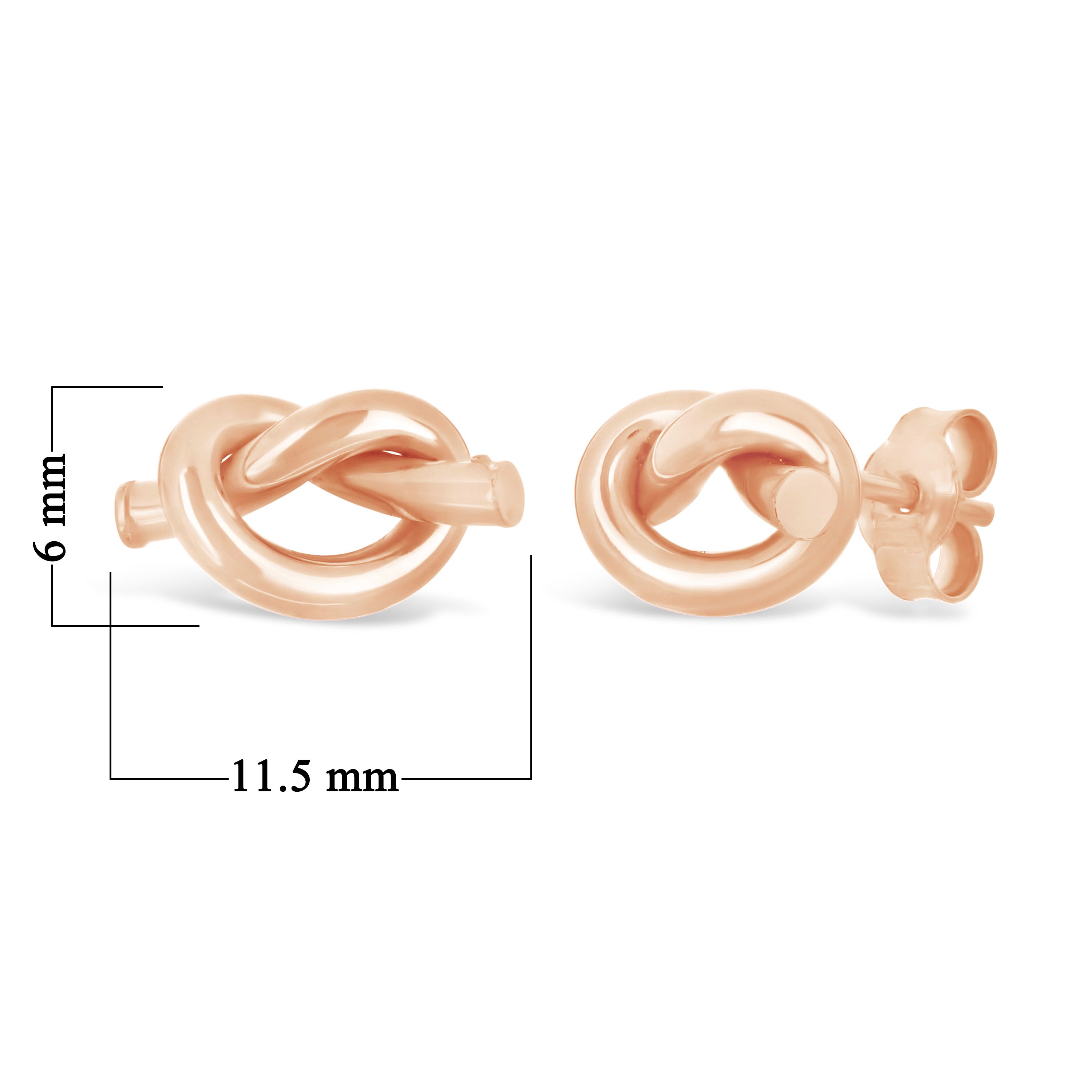 Italian 14k Rose Gold Bright Shine Pretzel Love Knot Tubular Stud Earrings - Rose,Small