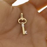 Italian 14k Yellow & White Gold Key Charm Pendant 1.3" 1.2 grams