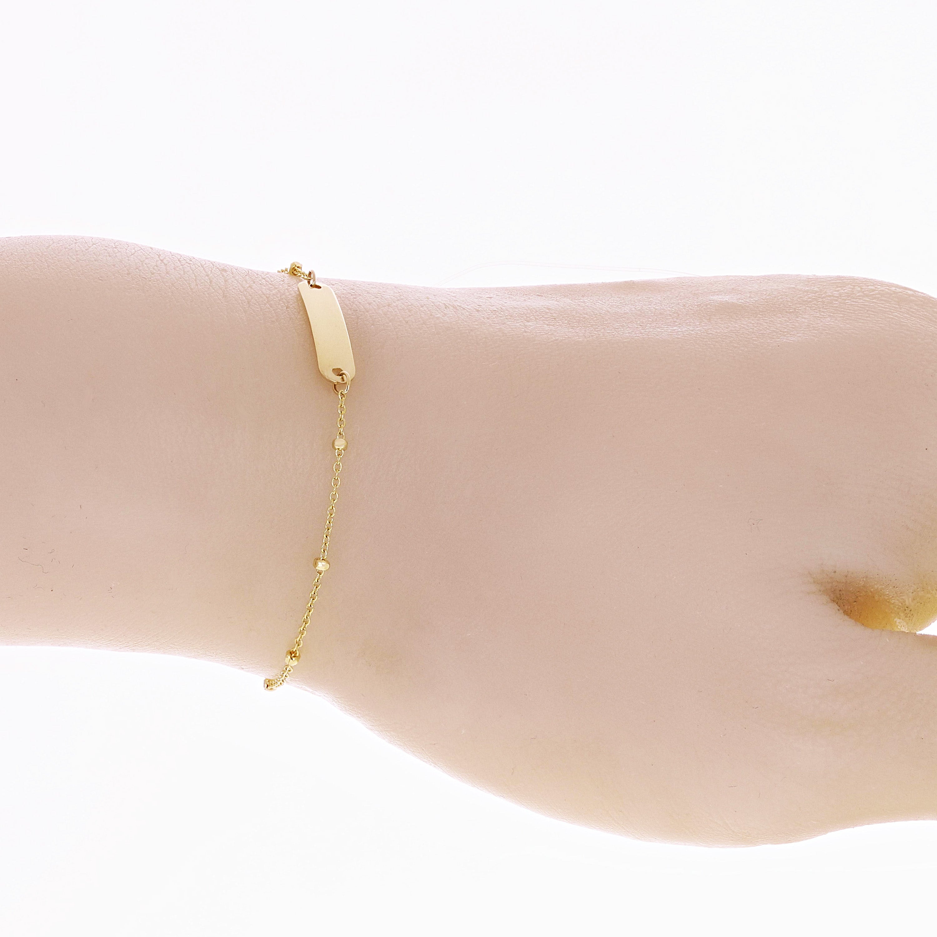 Italian 14k Yellow Gold Engravable Station Baby Kids ID Bracelet 6.25" 4mm 1.4g
