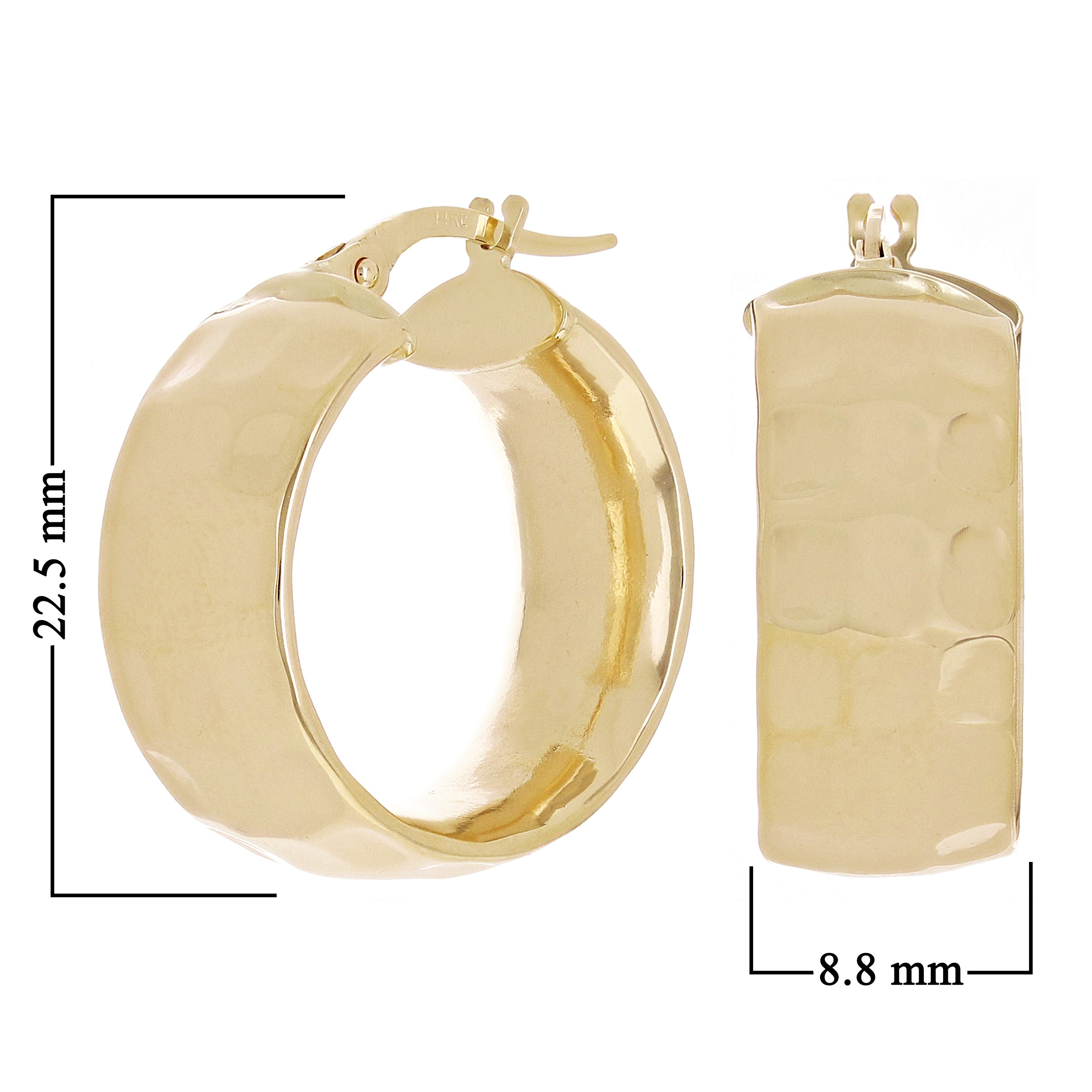 Italian 14k Yellow Gold Hollow Hammered Hoop Earrings 22.5 x 8.8mm 4.2 grams
