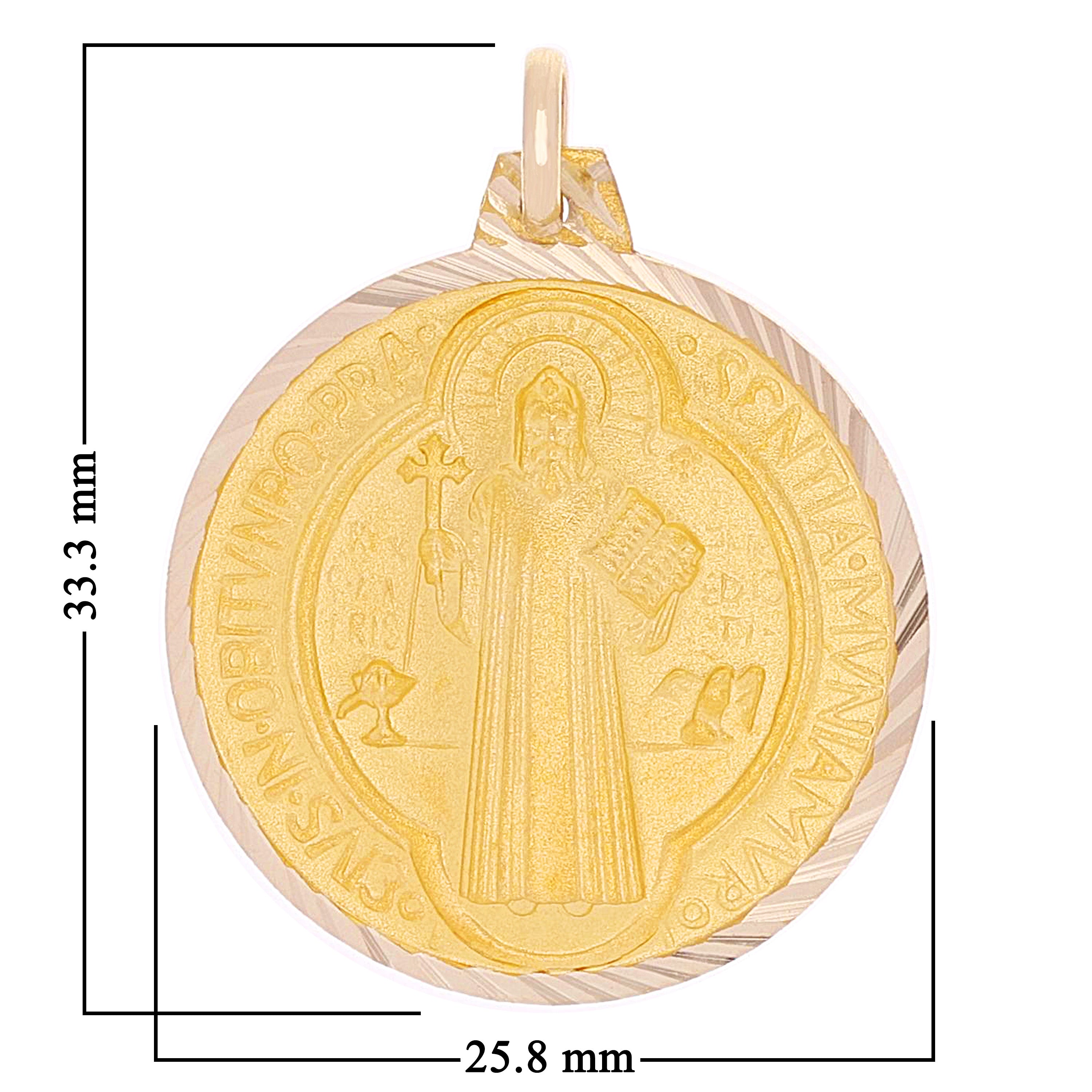 Italian 14k Yellow Gold Saint Benedict Reversible Medal Pendant 1.3" 5.4 grams - 1.3" 5.4 grams