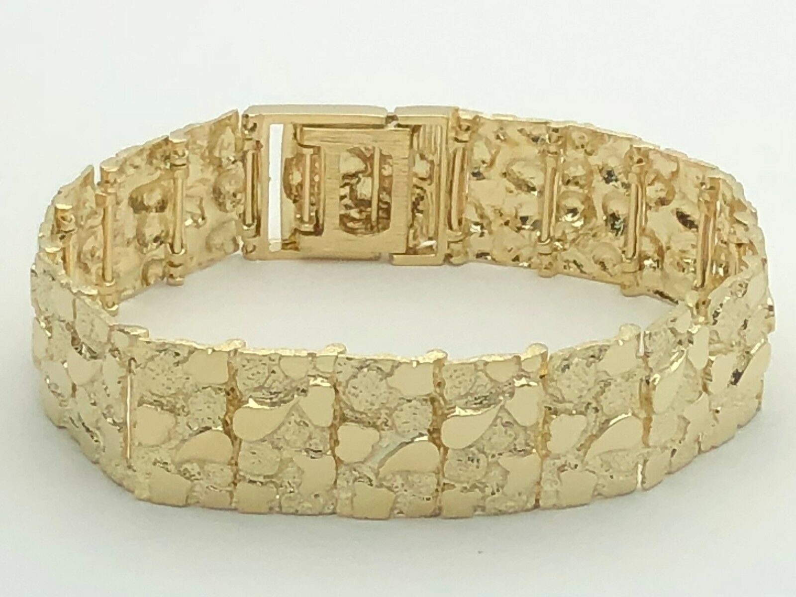 Men's Solid 10k Yellow Gold Nugget Bracelet Adjustable 8" 18.5mm 43.8 grams