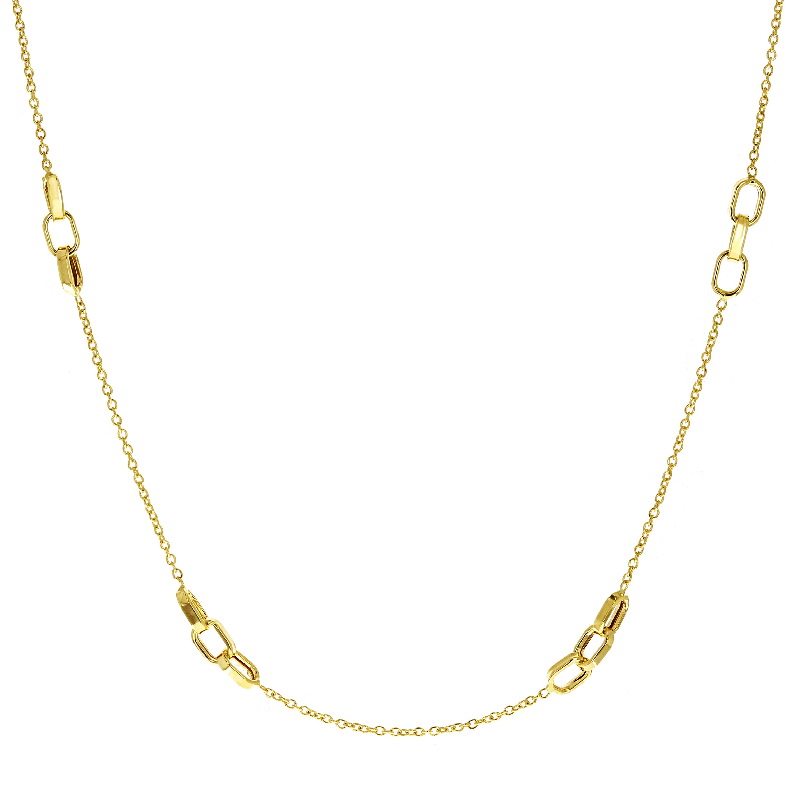 Italian 14k Yellow Gold Oval Charm Rolo Chain Necklace Adj.16.5-17.5" 3.1 grams