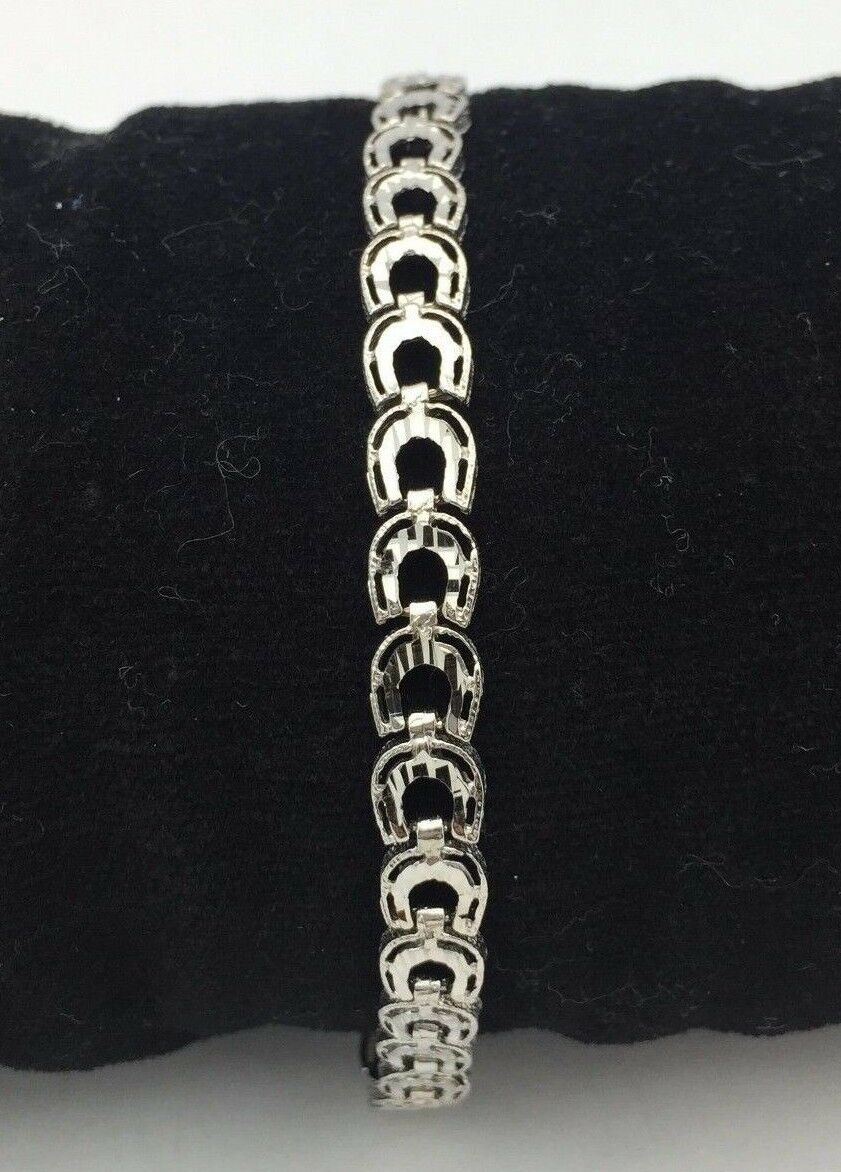 Women's Solid 14k White Gold Horse Shoe Link Bracelet 8" 6.3mm 9.5 grams