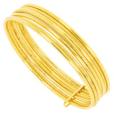 Italian 14k Yellow Gold Round Plain & Textured 7 Days Bangle Bracelet Set 8" 11g