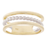 14k Yellow & White Gold High Polished Open Triple Row Beaded Band Size 6.5 - Yellow and White,Ring Size 6.5