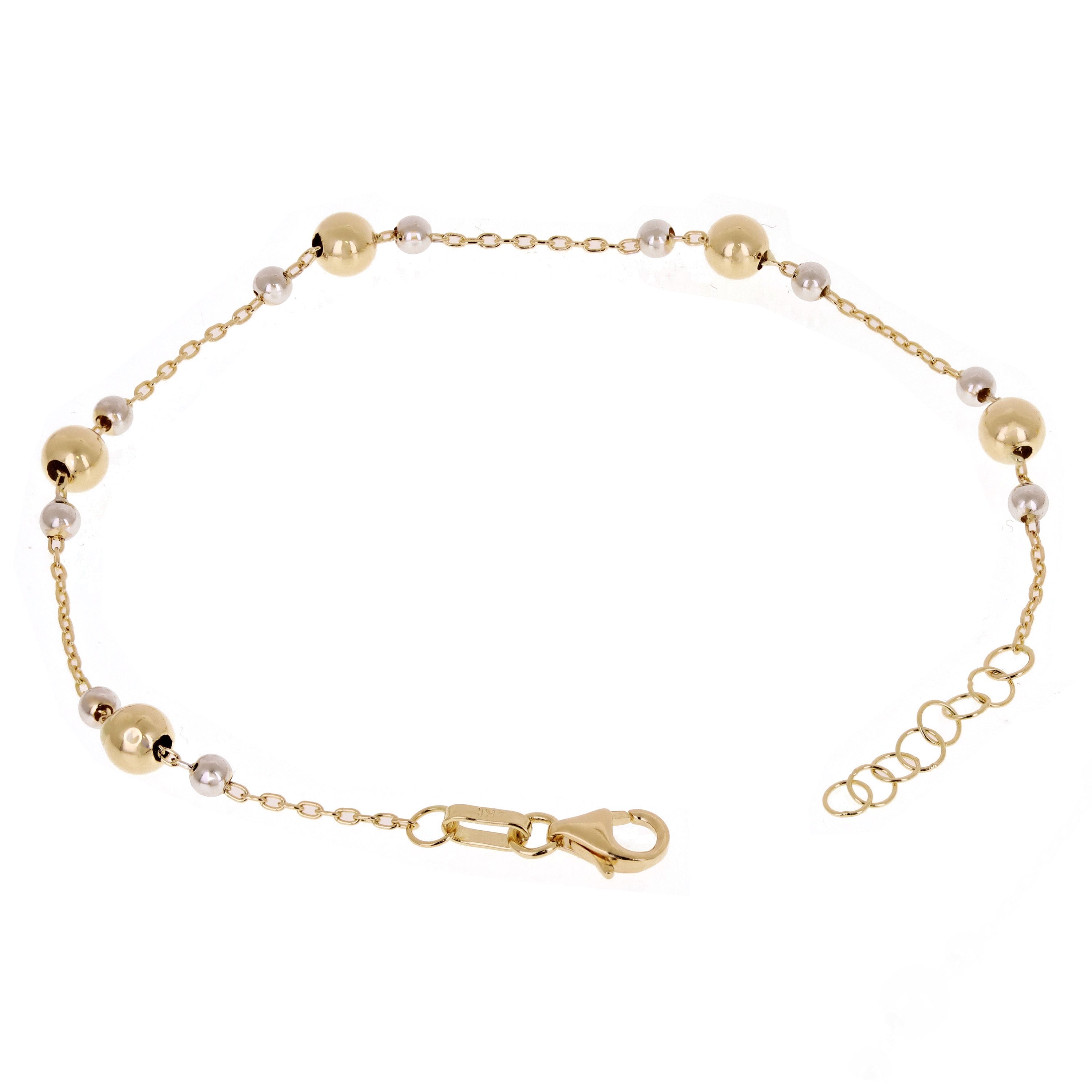 Italian 14k Yellow & White Gold Triple Ball Bead Station Bracelet 8" 5mm 2 grams