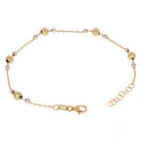 Italian 14k Yellow & White Gold Triple Ball Bead Station Bracelet 8" 5mm 2 grams