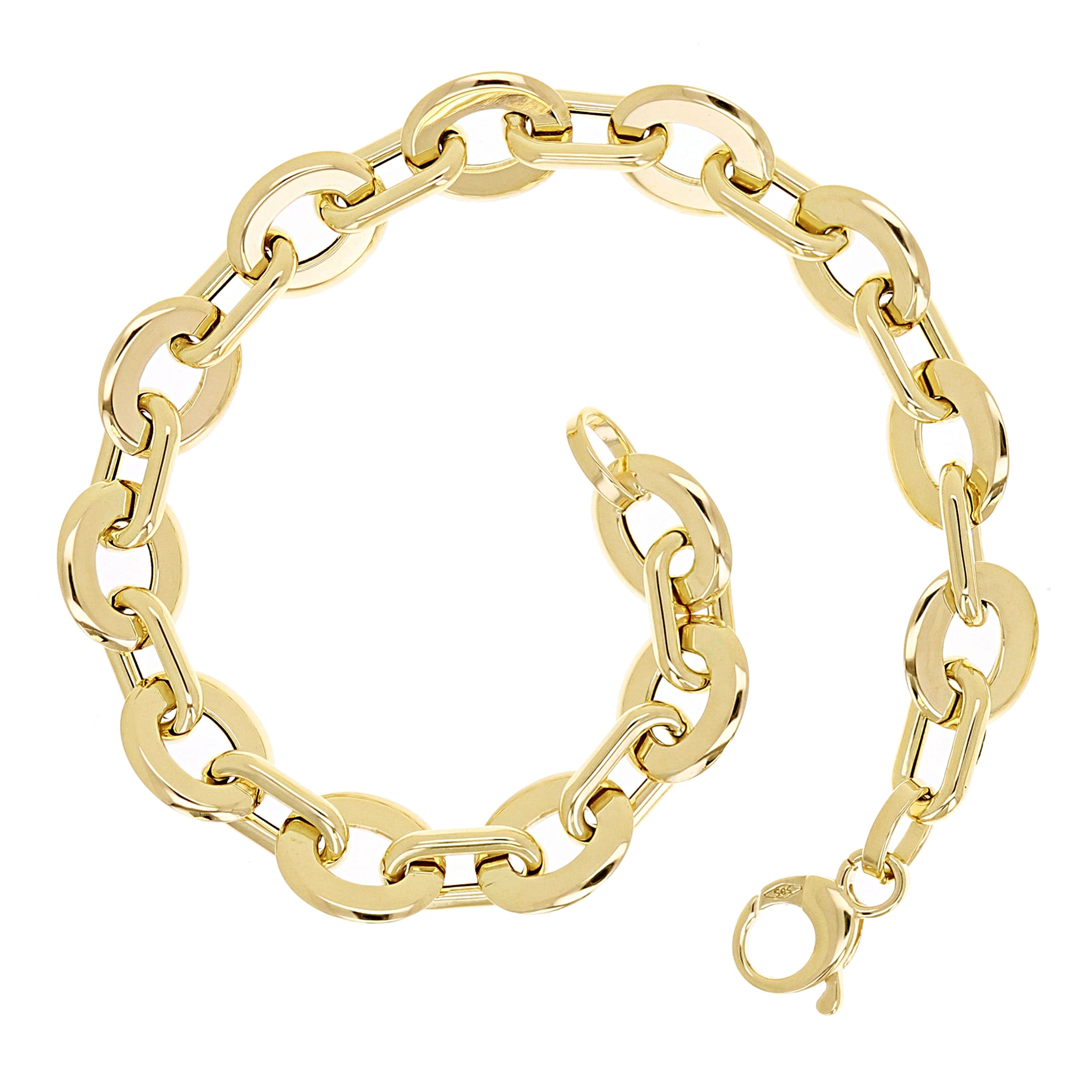 Italian 14k Yellow Gold Oval & Paper Clip Link Chain Bracelet 7.5" 8.9mm  5.4 grams