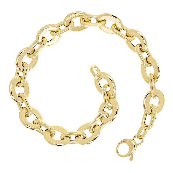 Italian 14k Yellow Gold Oval & Paper Clip Link Chain Bracelet 7.5