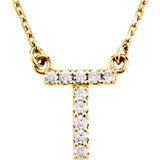14k Yellow Gold Diamond Initial Letter T Alphabet Rolo Pendant Necklace 18" - Letter T,Yellow