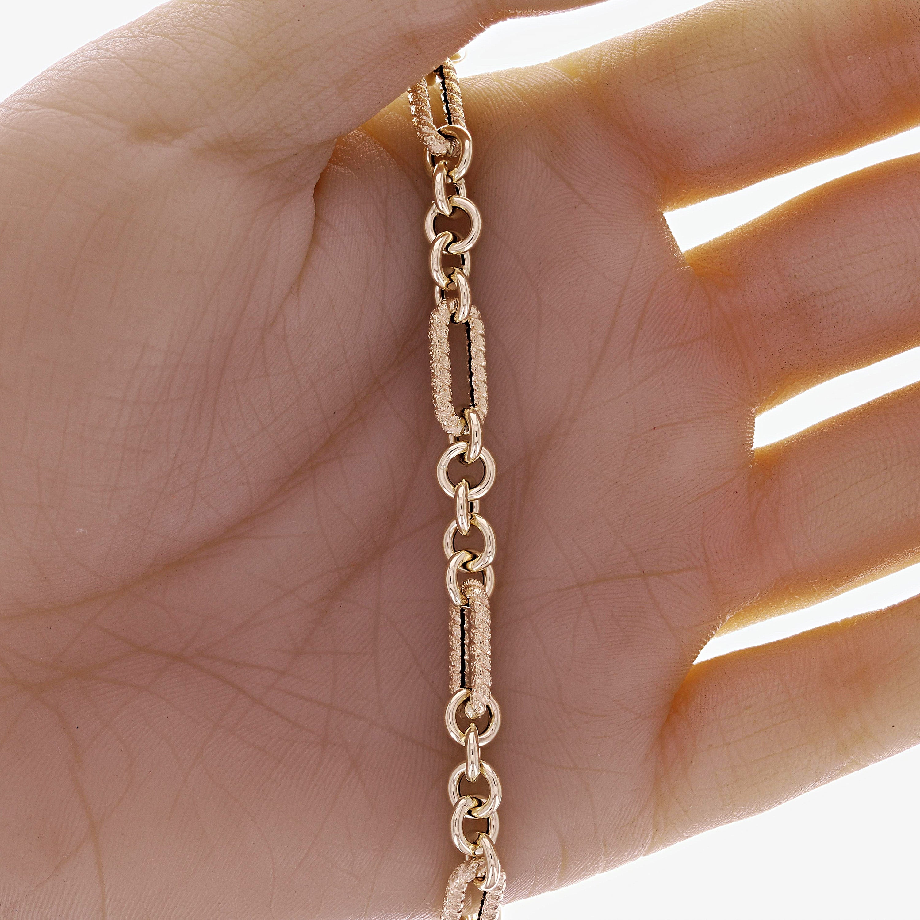 Italian 14k Yellow Gold Round & Rope Paper Clip Link Bracelet 7.5" 6.5mm 3.7 grams