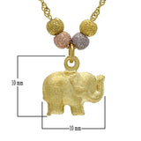 14k Tri Color Gold Ball Beads Elephant Charm Singapore Chain Necklace 17" - Elephant Satin Finish