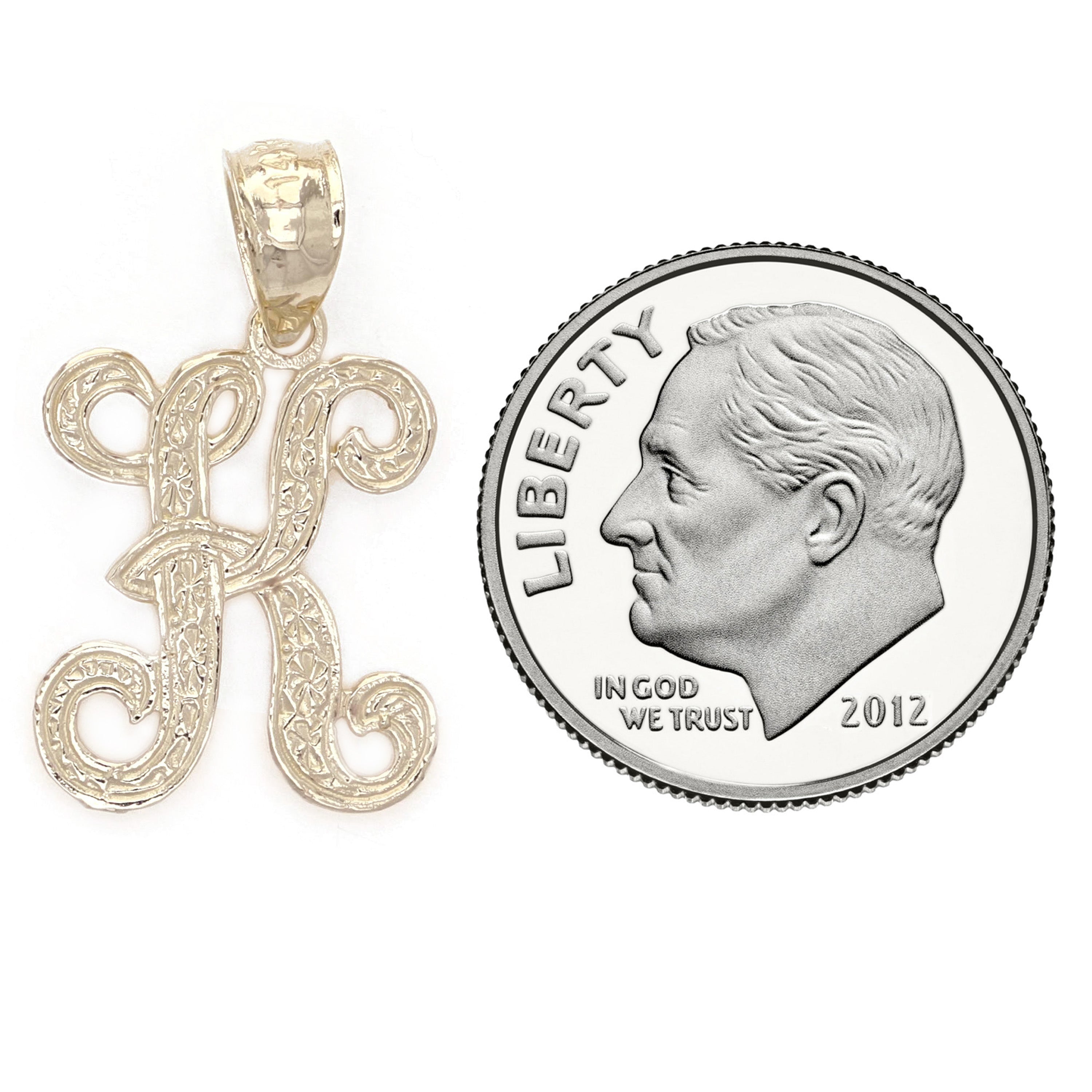 14k Yellow Gold Initial Letter K Alphabet Charm Pendant - Letter K,Yellow