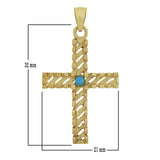 14k Yellow Gold Turquoise Diamond Cut Cross Charm Pendant 1.45" 3.3 grams - Yellow