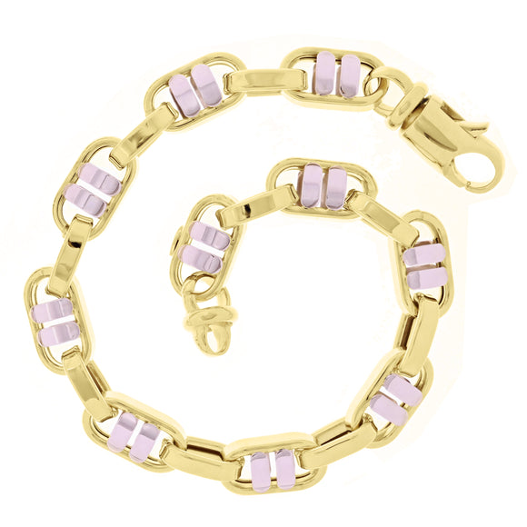 Italian 14k Yellow & White Gold Mariner Style Link Bracelet 8.5