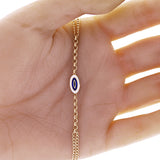 Italian 14k Yellow Gold Double Cuban Chain Evil Eye Charm Bracelet 7.5" 2.8grams