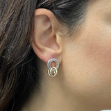 Italian 14k Yellow & White Gold Tangent Hoop Rope Eternity Circle Drop Earrings - Tangent Rope Eternity