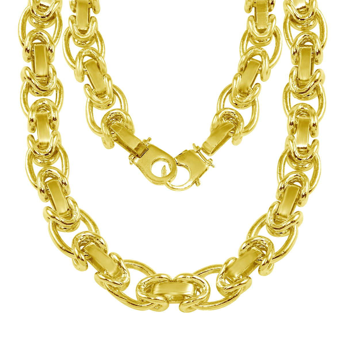 10k Yellow Gold Solid Fancy Handmade Link Chain Necklace 16" 12.8mm 115 grams - Yellow,16"