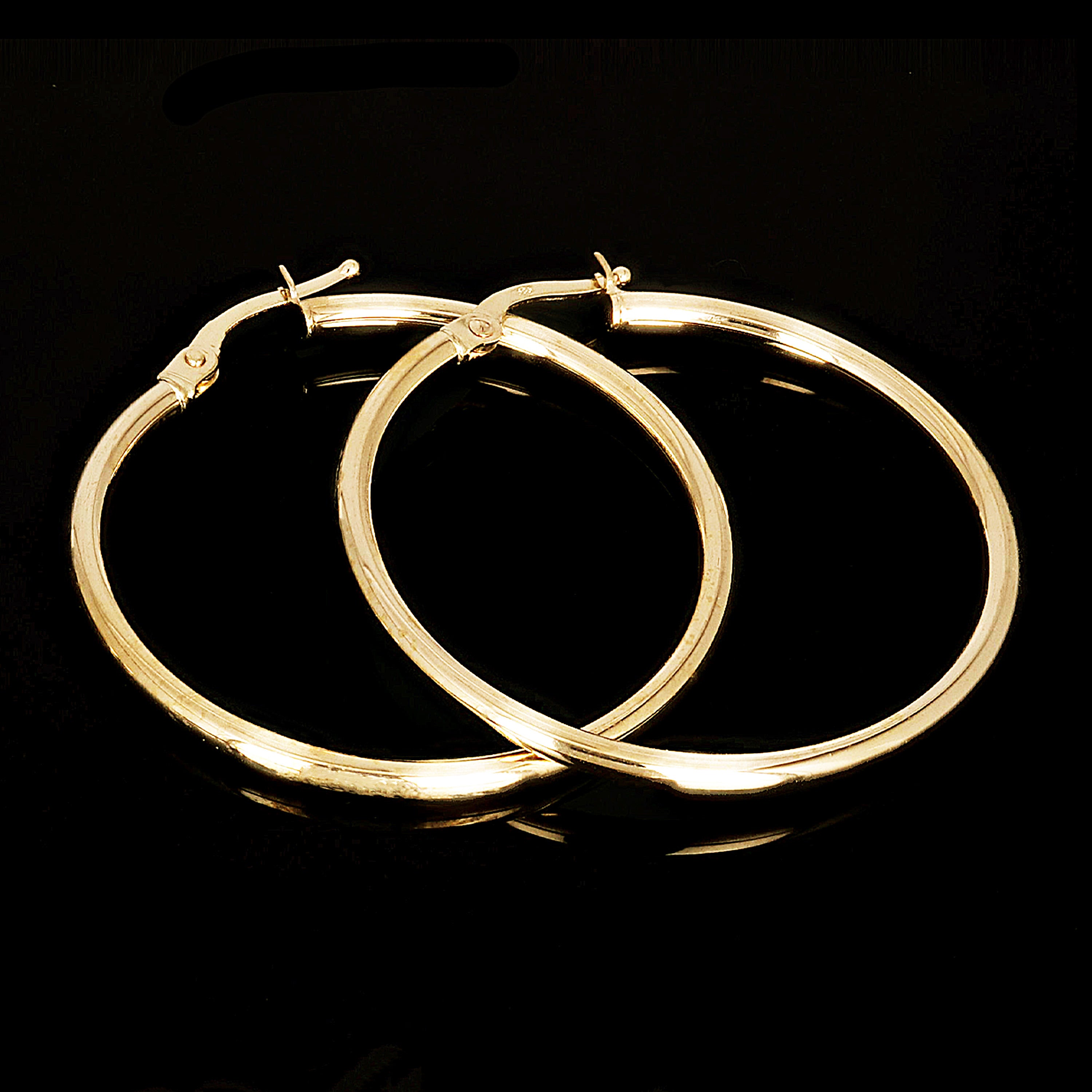 Italian 14k Yellow Gold Hollow High Polish Round Hoop Earrings 1.4" 1.5mm 1.3g