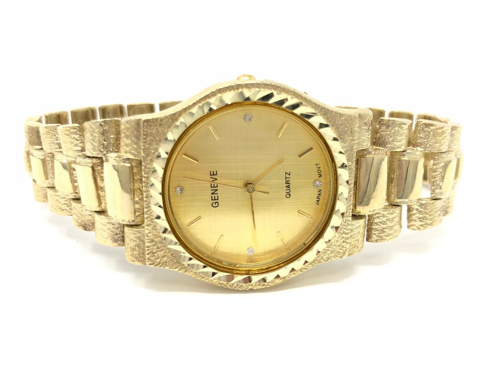 10k Yellow Gold Link Geneve Diamond Wrist Watch 8"-8.5" 52.5 grams