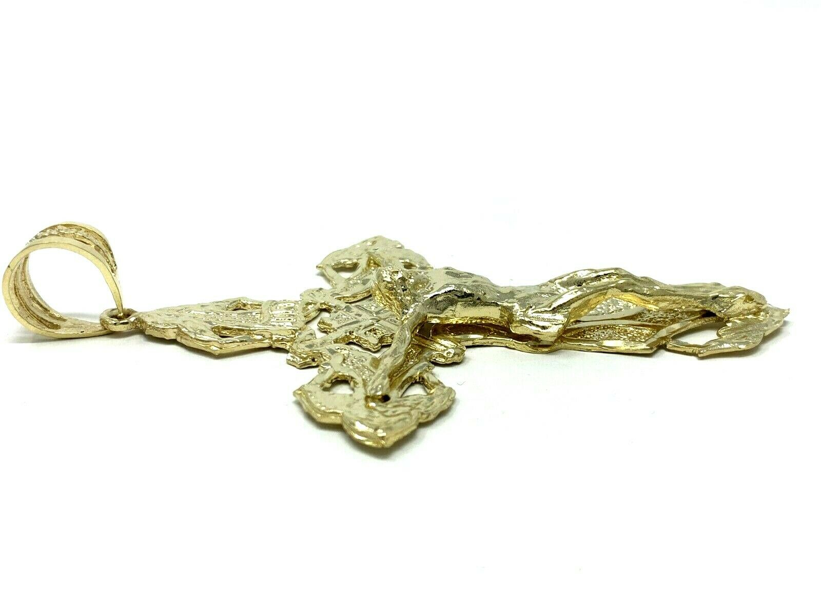 10k Yellow Gold Religious INRI Jesus Christ 3D Big Cross Pendant 5.25"- 45 grams