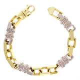 14k Two Tone Gold Solid Handmade Greek Key Link Bracelet 11mm 8.5" 97.6 grams - 8.5" 97.6 grams