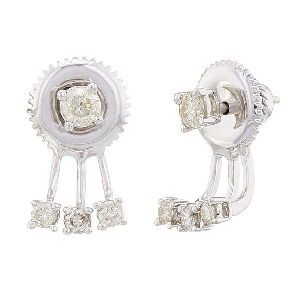 14k White Gold 0.33ctw Diamond Stud 3-Stone Earrings Jackets