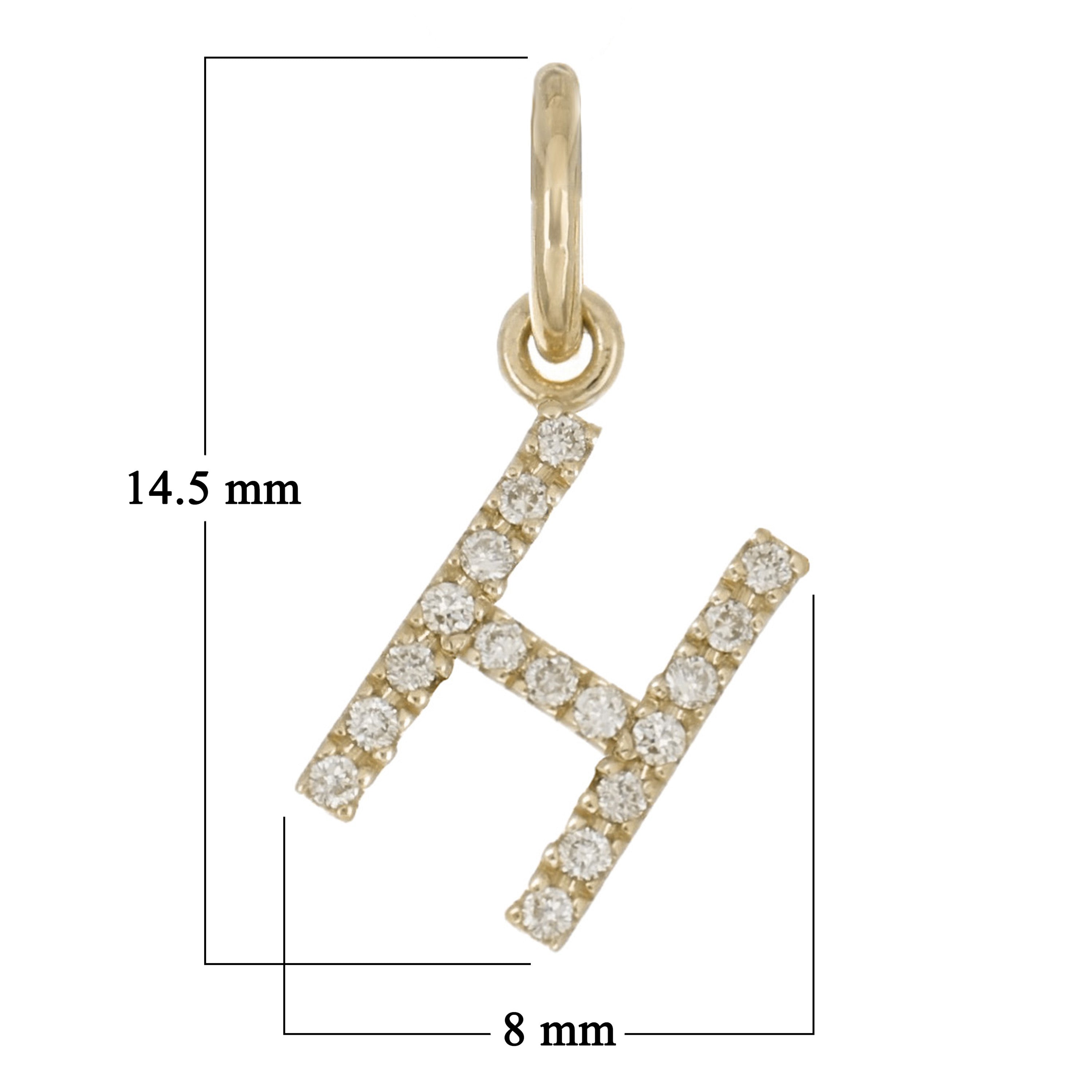 14k Yellow Gold Diamond Initial Letter H Charm Pendant - Letter H,Yellow