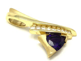 18k Yellow Gold Trillion Amethyst Charm Pendant with Diamonds 1.35" 8.3g