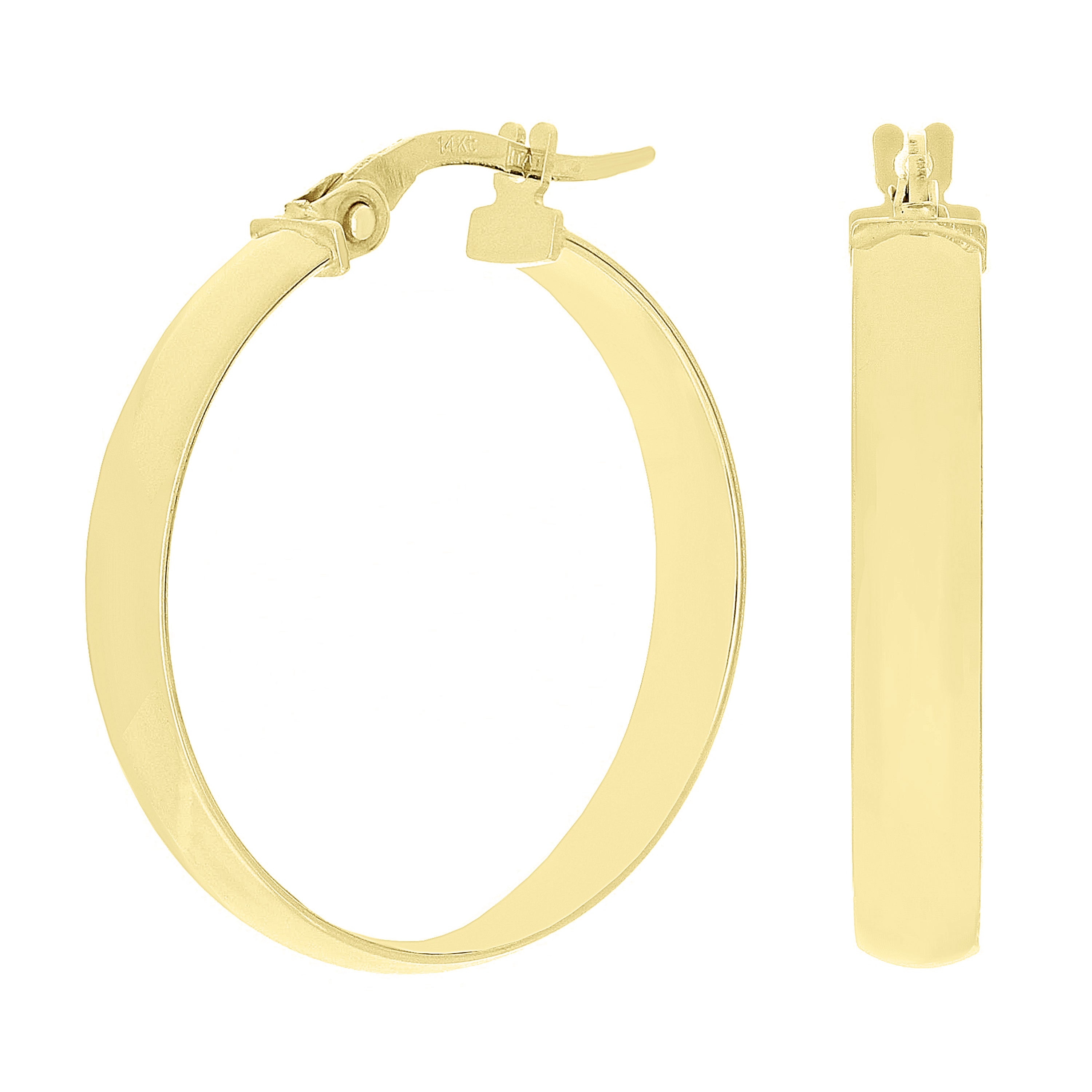 Italian 14k Yellow Gold Shiny Round Flat Hollow Hoop Earrings 1.9" 3.8mm 1.9gram
