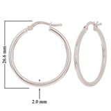 Italian 14k White Gold High Polished Plain 2mm Hollow Hoop Earrings 1" 1.6 grams - White,Size 1" 1.6 grams
