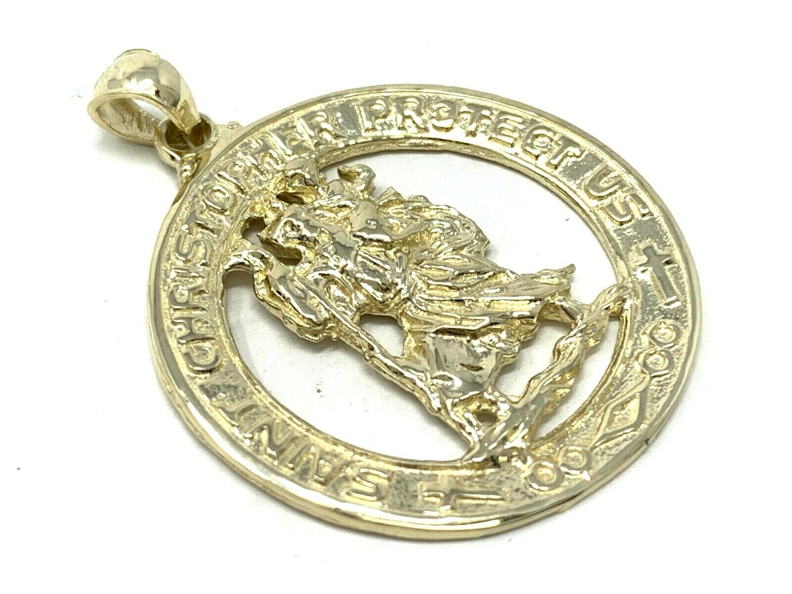 14k Yellow Gold Saint Christopher Round Medal Religious Charm Pendant 5.8 grams
