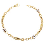 Italian 14K Yellow & White Gold Hollow Oval & Square Link Bracelet 8.5" 6mm 7.2g