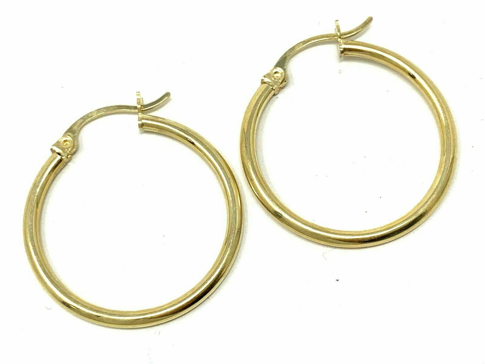 14k Yellow Gold Hollow Round Hoop Loop Earrings 1.15" 2mm 2 grams