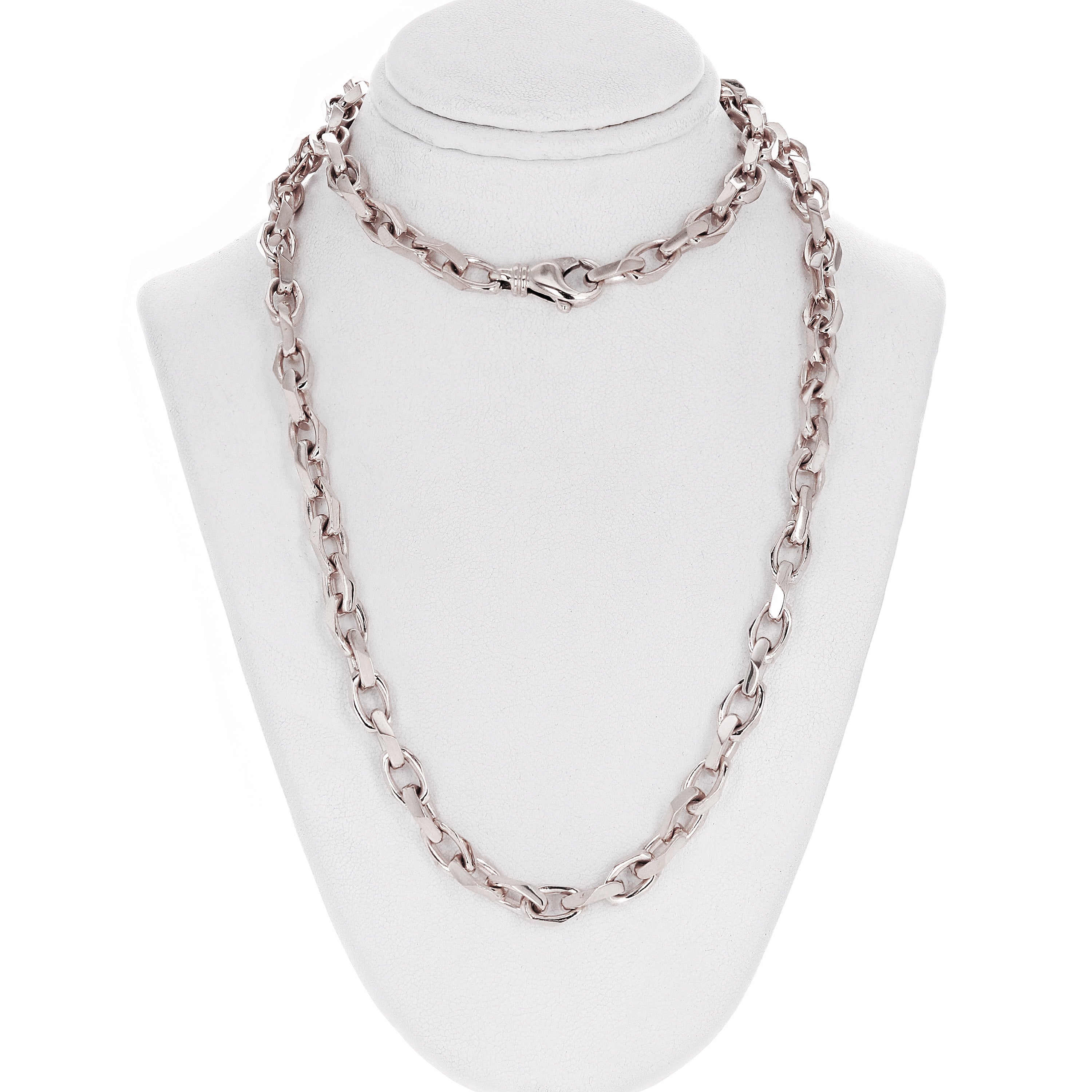 14k White Gold Handmade Fashion Link Necklace 24" 6.7mm 82 grams - White,24"