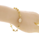 Italian 14k Yellow Gold Diamond-Cut Beaded Rosary Bracelet 5mm 7.5" 6.6 grams