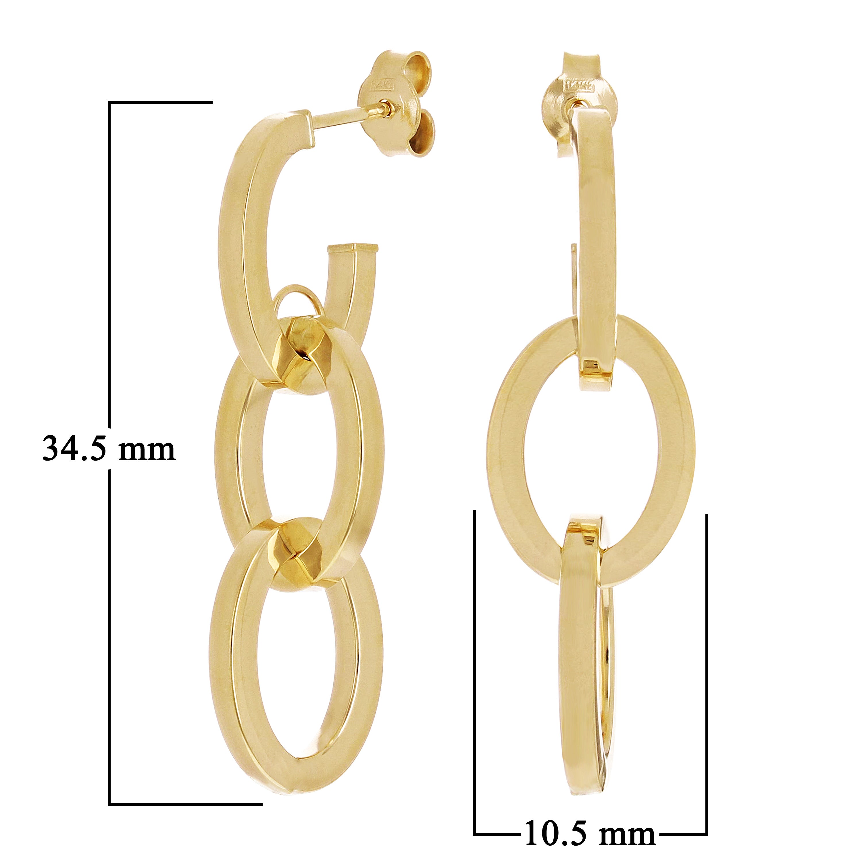 Italian 14kt Yellow Gold Hollow Triple Oval Hoop Drop Earrings 1.4" 2.5 grams