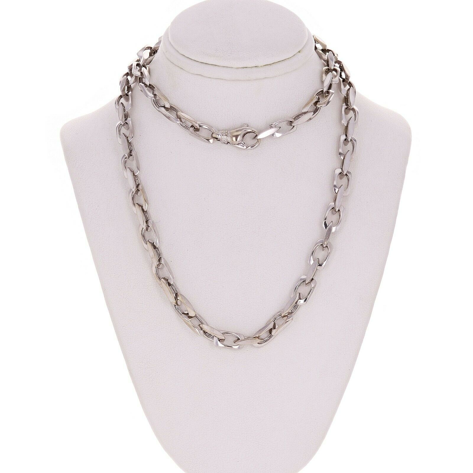 14k White Gold Handmade Fashion Link Necklace 20" 6.5mm 54 grams - White,20"