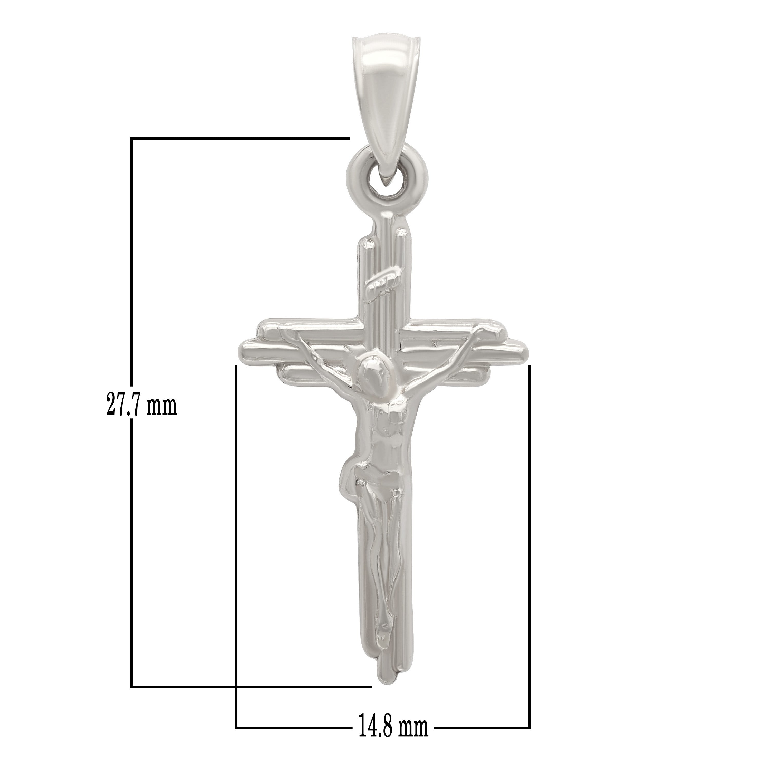 14k White Gold Jesus Christ Crucifix Cross Religious Charm Pendant 1.3" 1.9g - White
