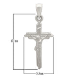 14k White Gold Jesus Christ Crucifix Cross Religious Charm Pendant 1.3" 1.9g - White