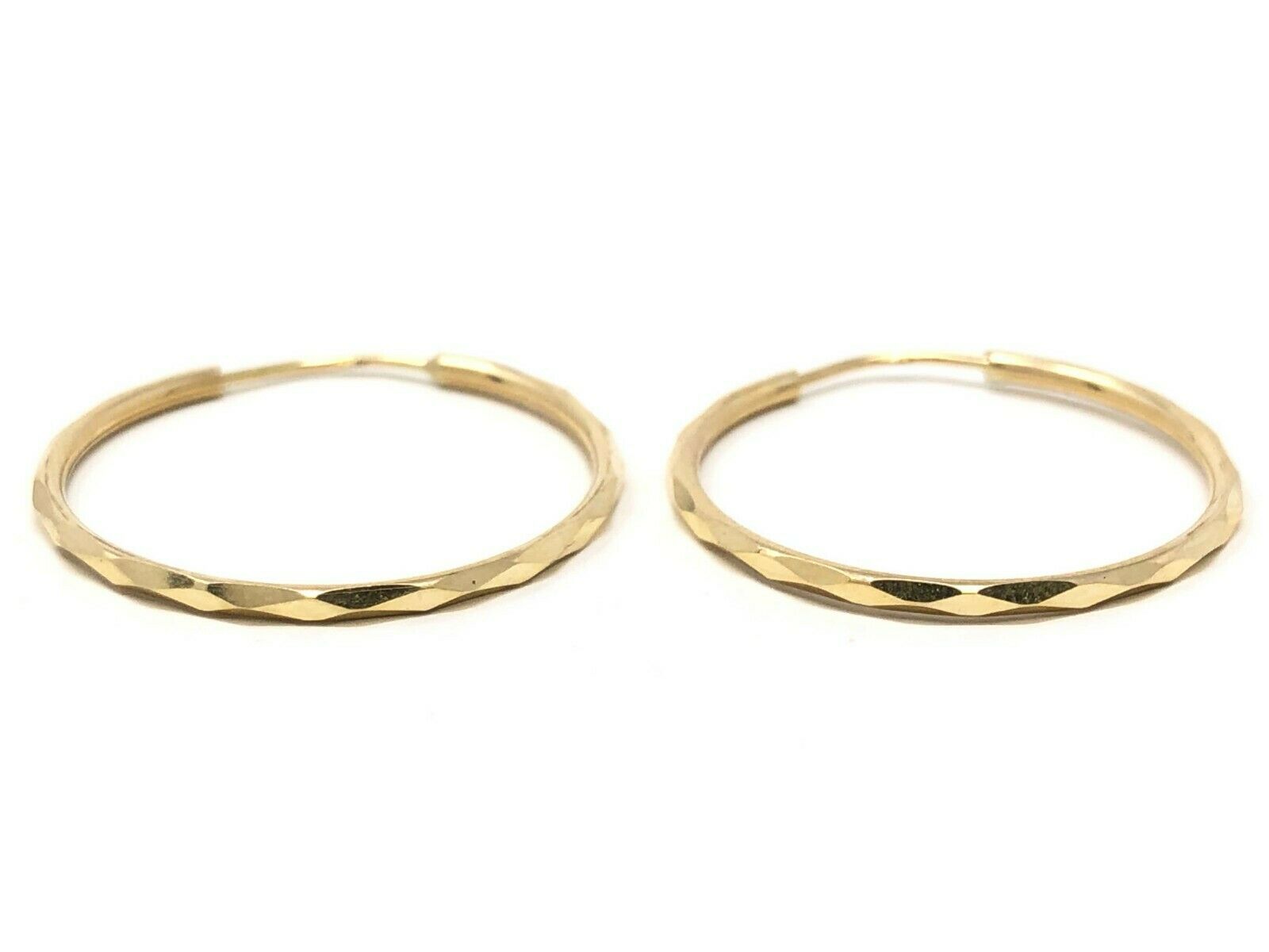 14k Yellow Gold Diamond Cut Round Endless Hoop Earrings 1" 1.5mm 1.7 grams