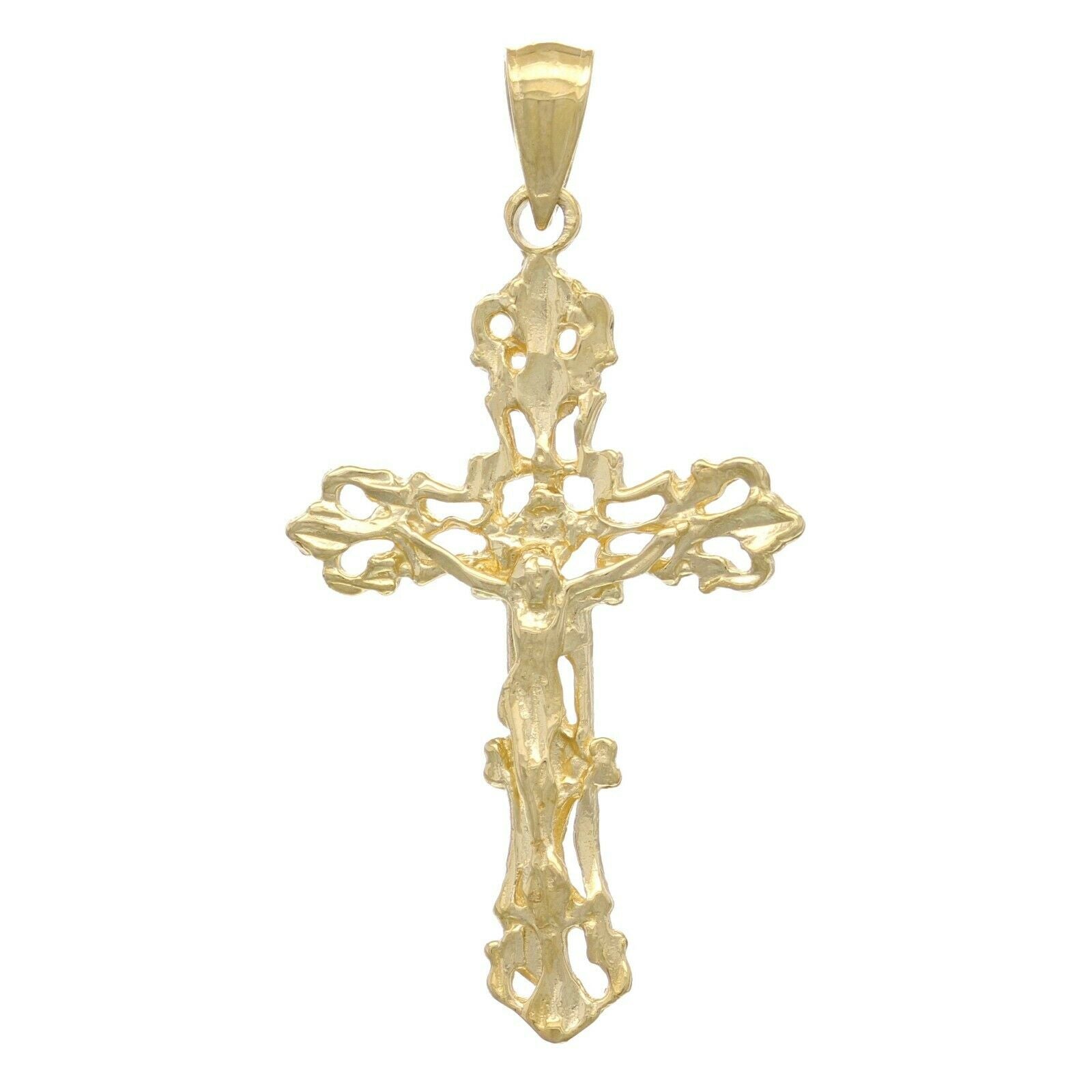 14k Yellow Gold Jesus Christ Crucifix Cross Religious Pendant 1.45" 2.4 grams