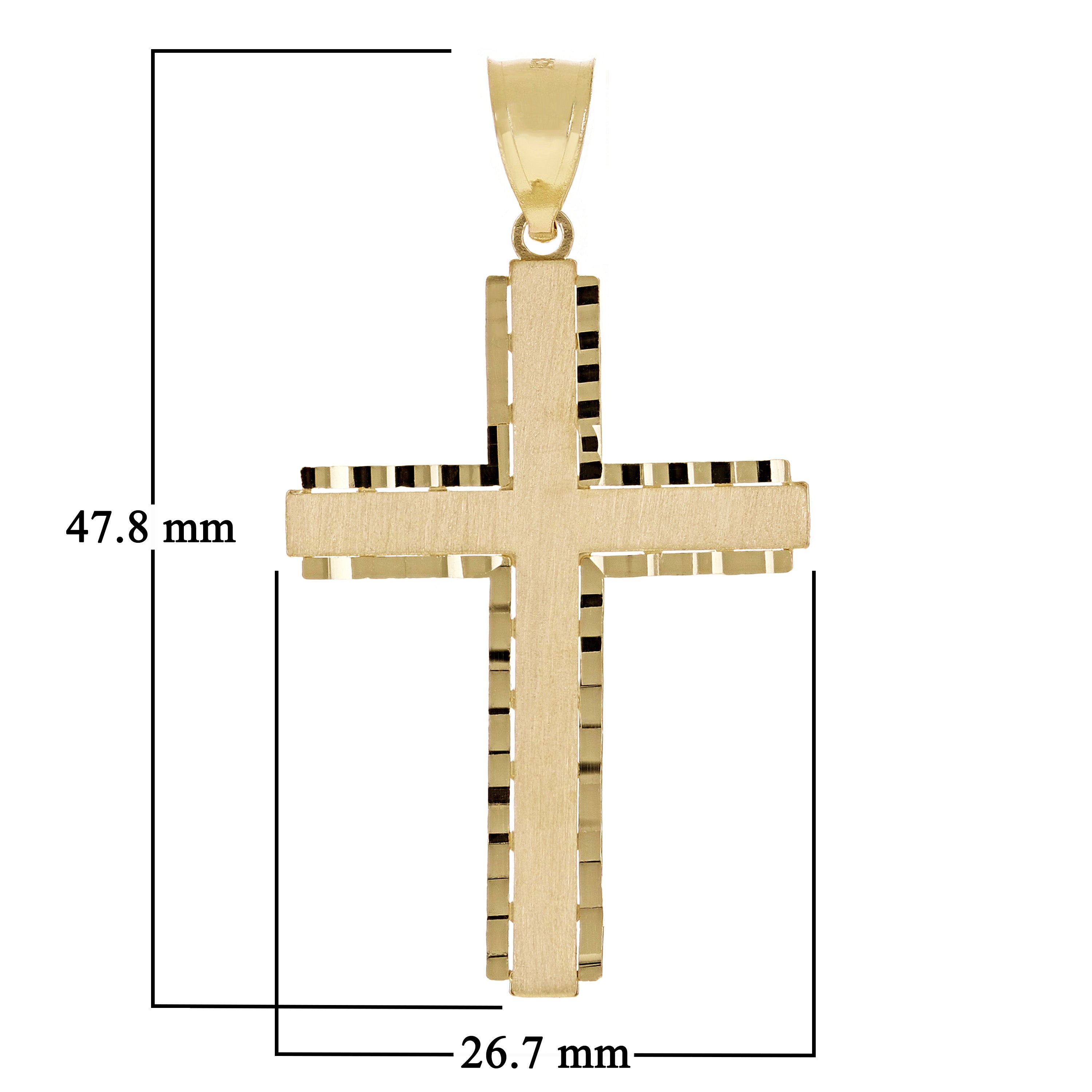 14k Yellow Gold Solid Diamond Cut Satin Cross Pendant 1.9" 3.7 grams